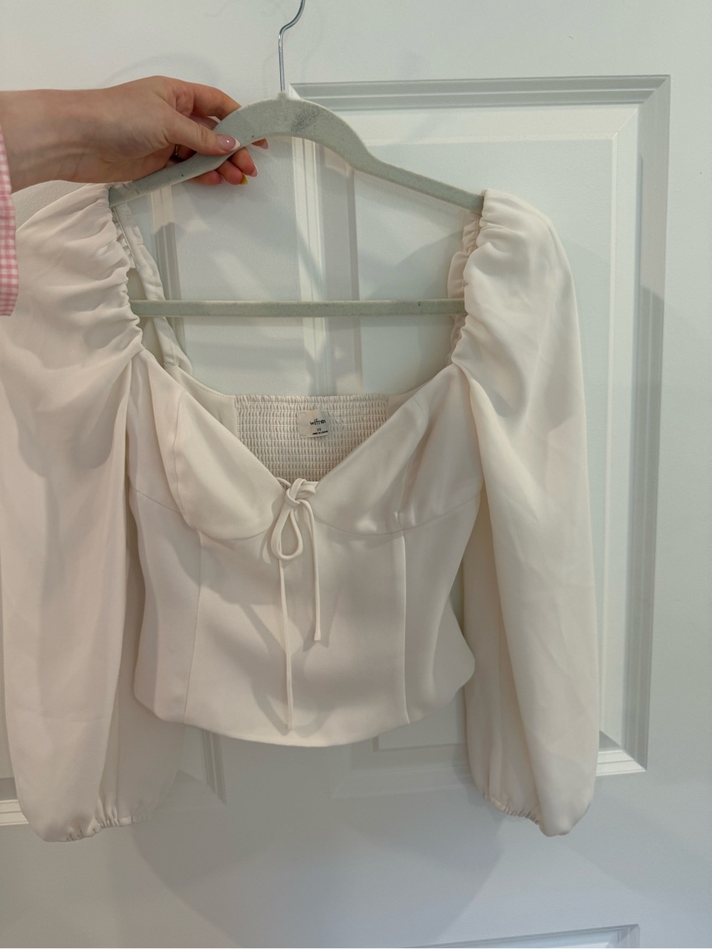 Aritzia Wilfred Cream Puff-Sleeve Tie-Front Blouse